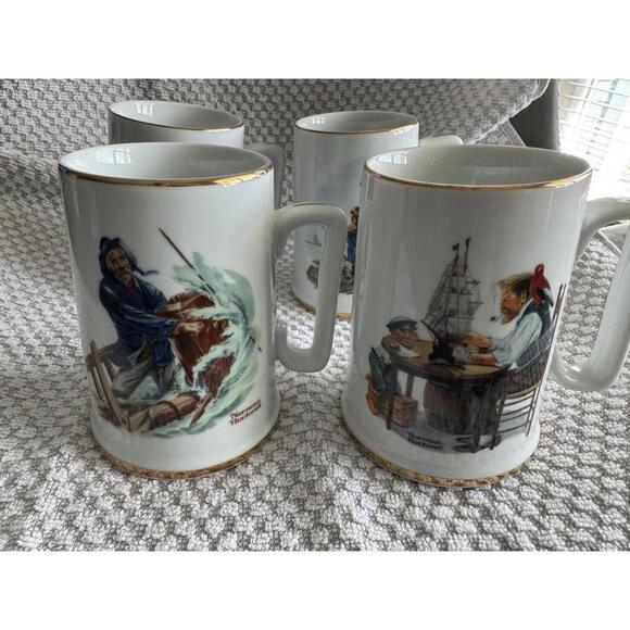 Set of 4 Norman Rockwell Seafarers Collection Tankard Mug Long John Silvers 1985 - Picture 4 of 15